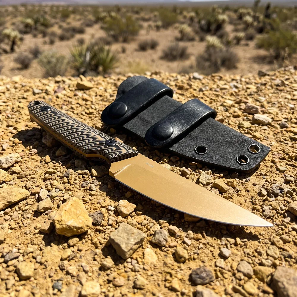 Full Tang Hunting Fixed Knife Golden 8Cr13Mov Blade Anti-Slip G10 Handle Portable Outdoor Cutting Tool with Sheath