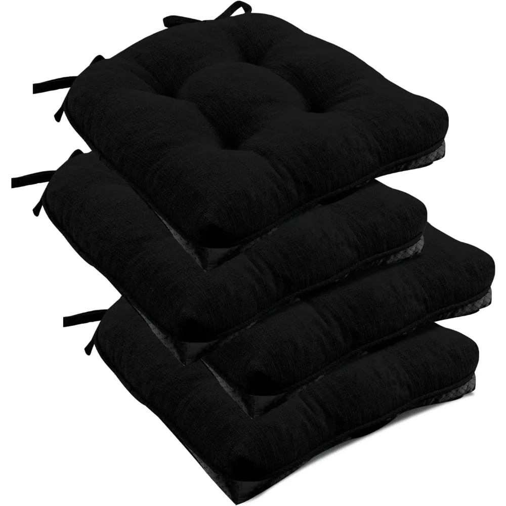 

downluxe indoor chair cushions for dining chairs, tufted overstuffed textured foam kitchen chair pads with ties and non-slip bac