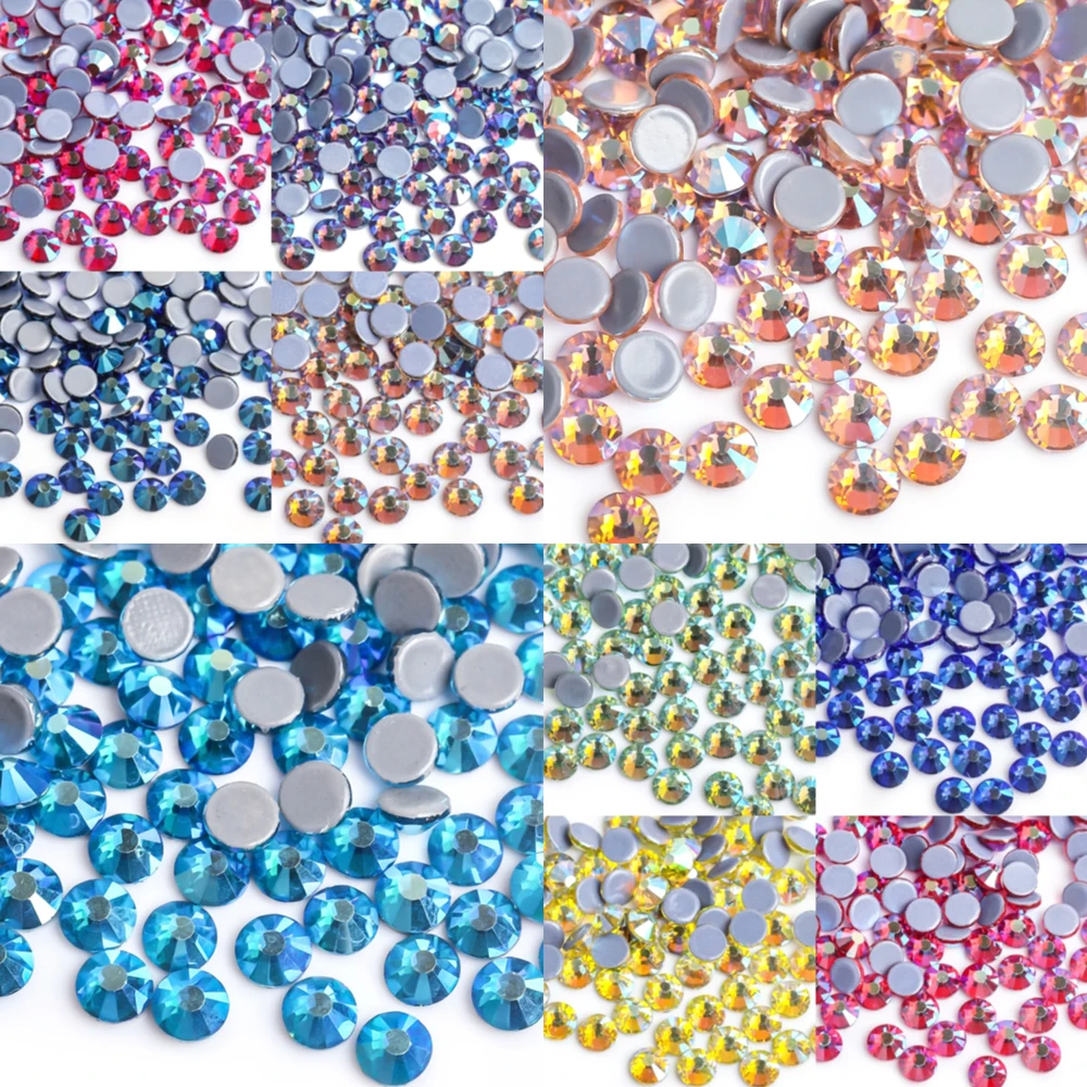 SS6-SS30 Multi-color Crystal AB Hot Fix Rhinestone Crystal Super Glitter Strass Iron On Rhinestones For Nail Art Fabric Garment