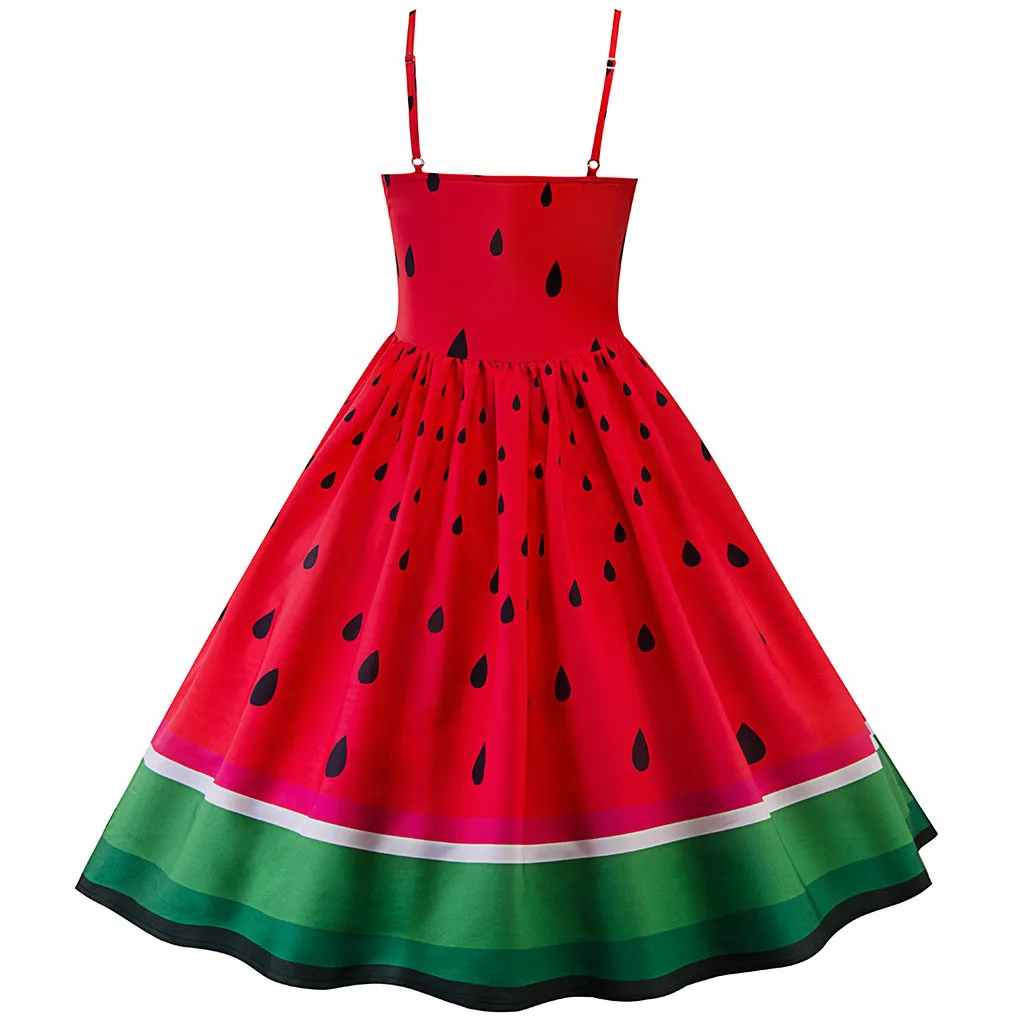 Women Funny Watermelon Printing Dress Fancy Dress Women'S Fashion Sleeveless Halter Dresses Mardi Gras New Party Swing Dresses