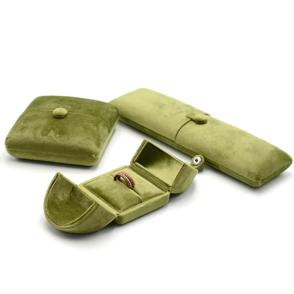 Fashion Velvet Necklace Storage Box Double Door Solid Color Necklace Holder Multi-functional Rings Bearer Box