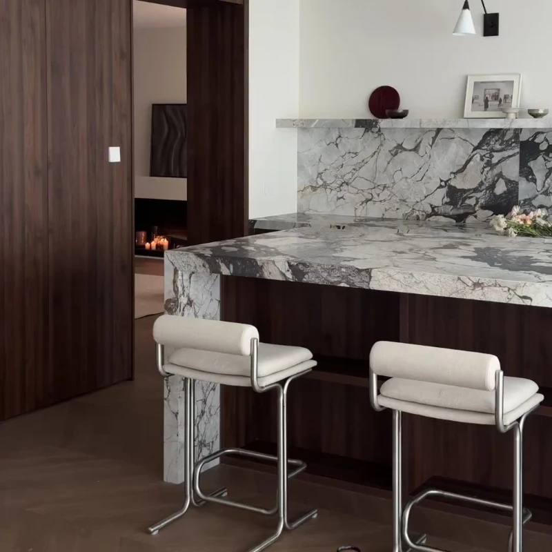 

Modern simple style stainless steel high stool bar chair household island back