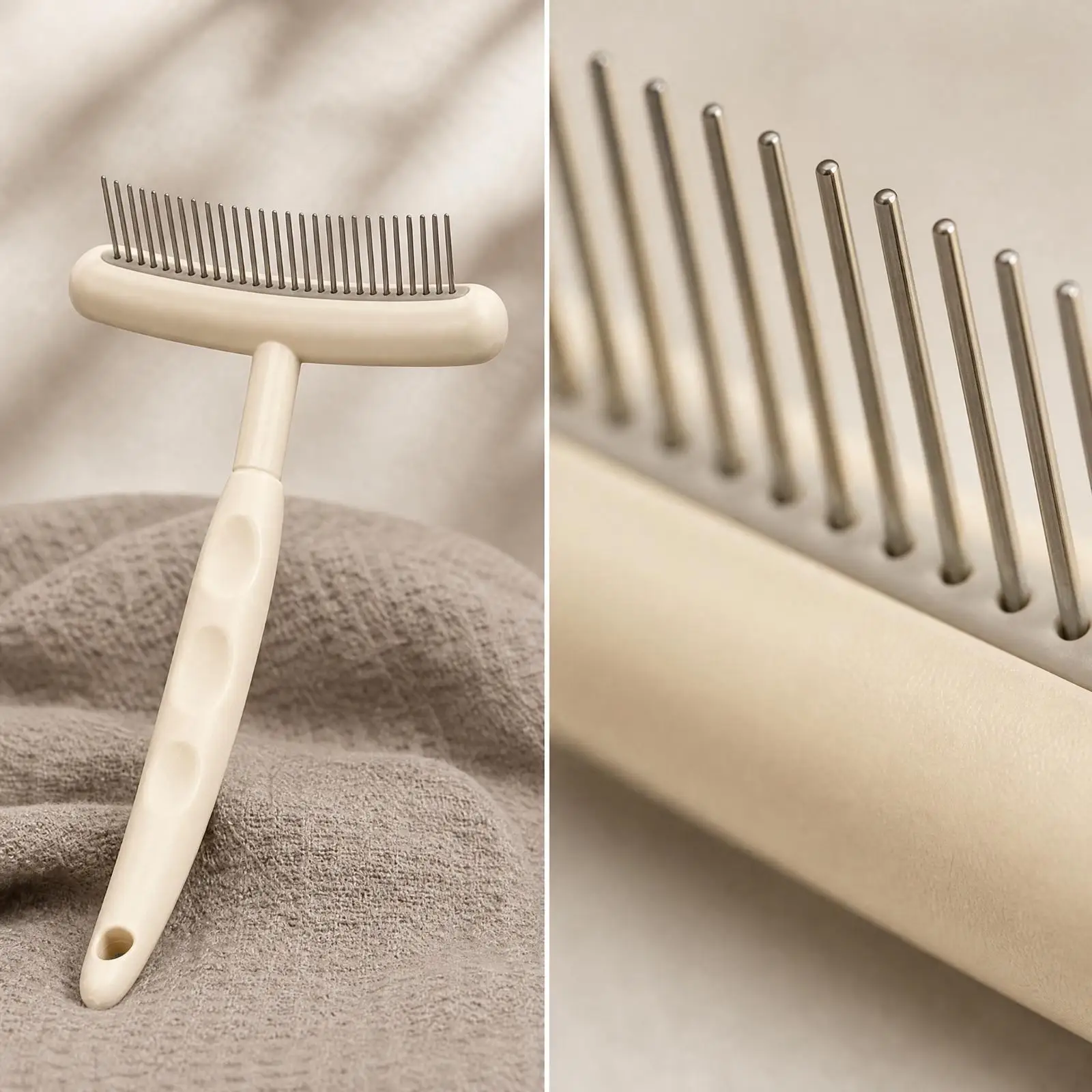 Handheld Pet Grooming Comb T-Shaped Head Pet Comb with Metal Tines Non-Slip for Dog Owners