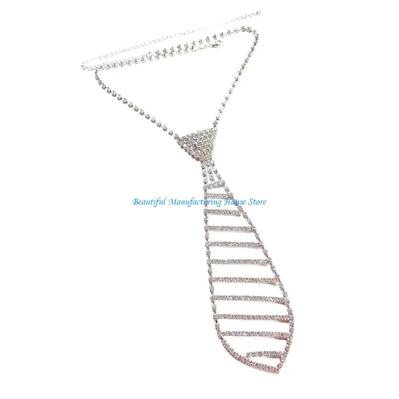 E56A Sparkling Rhinestones Choker Necklace Crystal Neck Tie for Weddings Neckwear
