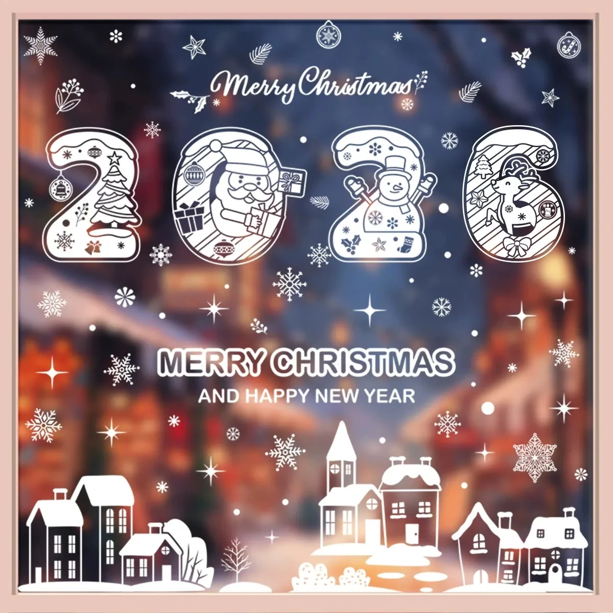 

2026 Happy New Year Christmas Decorative Sticker Glass Window Static Sticker Merry Xmas Shopping Center Shop Decorative Sticker