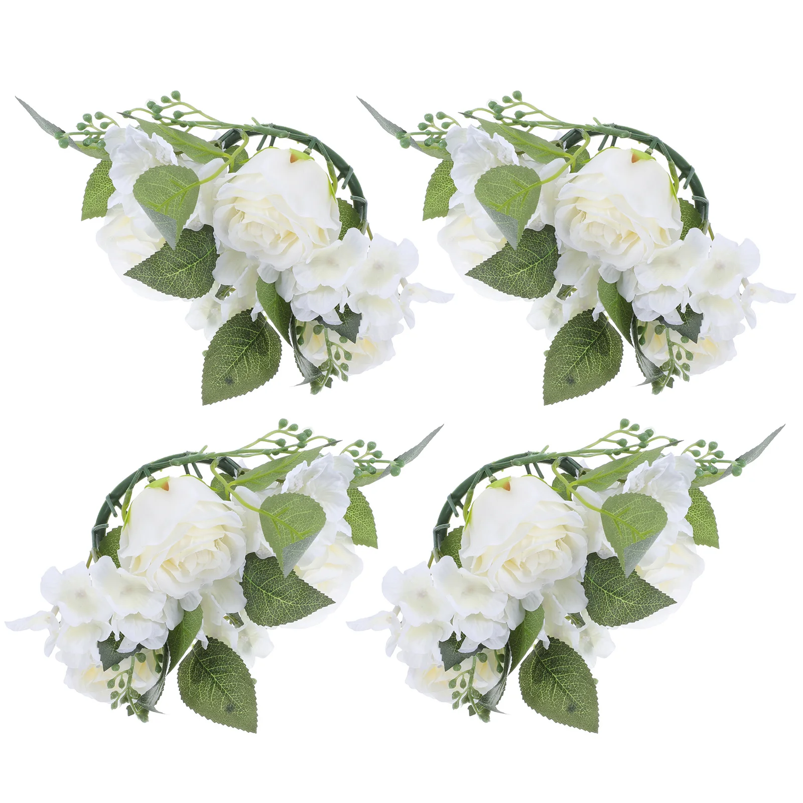 4 قطعة 3.94 ''الأبيض بوكيه ورد صناعي جارلاند خواتم ل عمود الشموع حفل زفاف ديكور للطاولات المنزل الجمالية الأزهار
