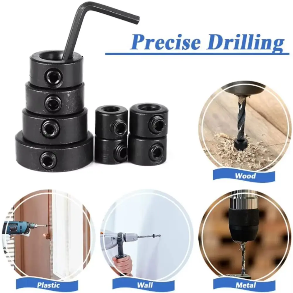 Set Steel Drill Stop Collar Adjustable Metric Shaft Positioner Press Lock Hole Guide Woodworking