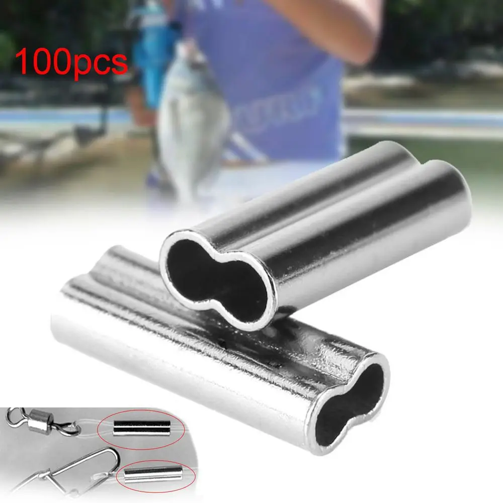 100pcs 8/10mm Hot Connector High Quality Double Copper Tube Line Crimping Sleeves Fishing Wire Tube Stainless Steel