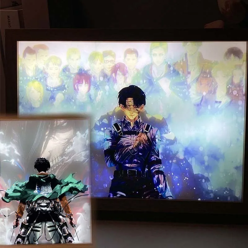 Anime Aanval Op Titan Led Light Painting Levi Ackerman/Eren Nachtverlichting Cartoon Mikasa Frame Schilderij Speelgoedtafel Decor Lamp Cadeau