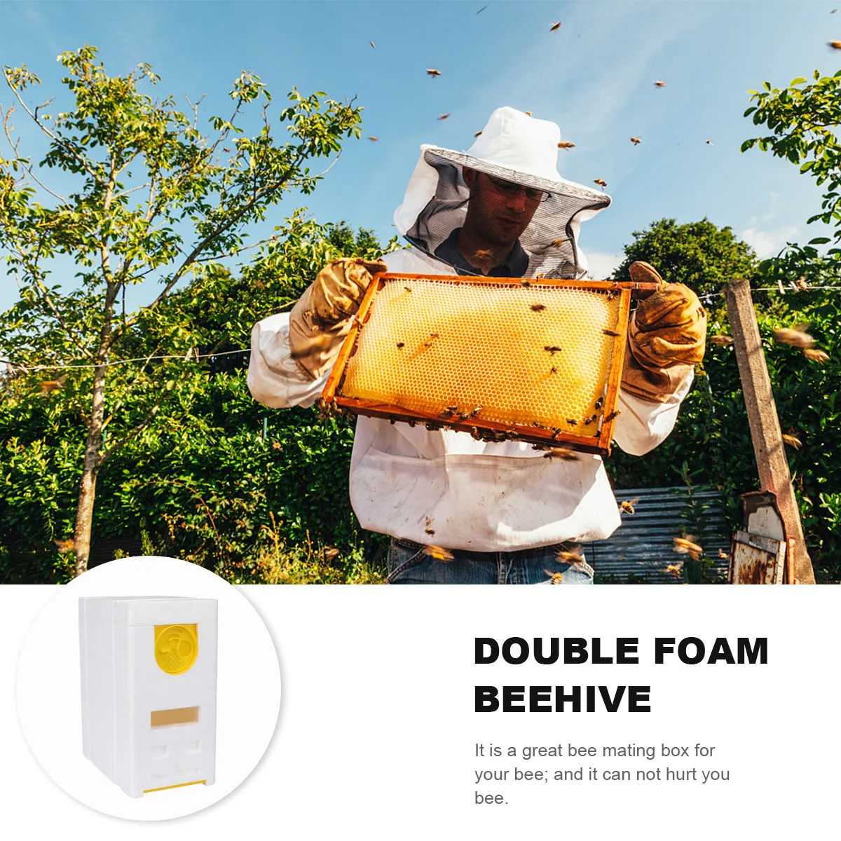 

Двухслойный пенопластовый улей-ящик для пчел, сверхпрочный, простой в использовании, безопасный для пчел, ящик для хранения и спаривания пчел, незаменимый инструмент пчеловода