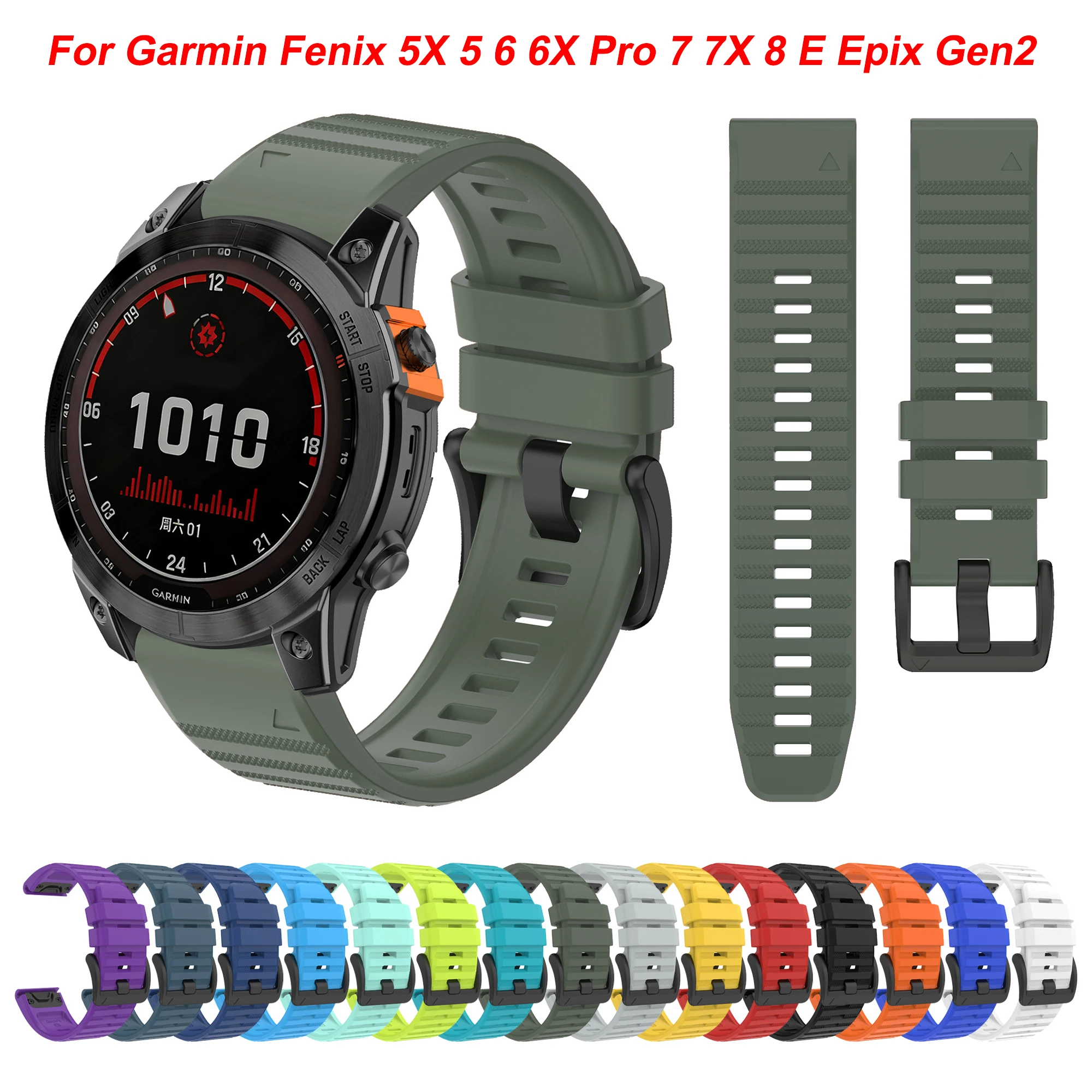 Silicone QuickFit 22 26mm Strap for Garmin Fenix 6 6X Pro 7 7X 8 5 5X Plus 3HR 965 955 Epix Pro Gen2 MARQ Quatix Tactix Bracelet