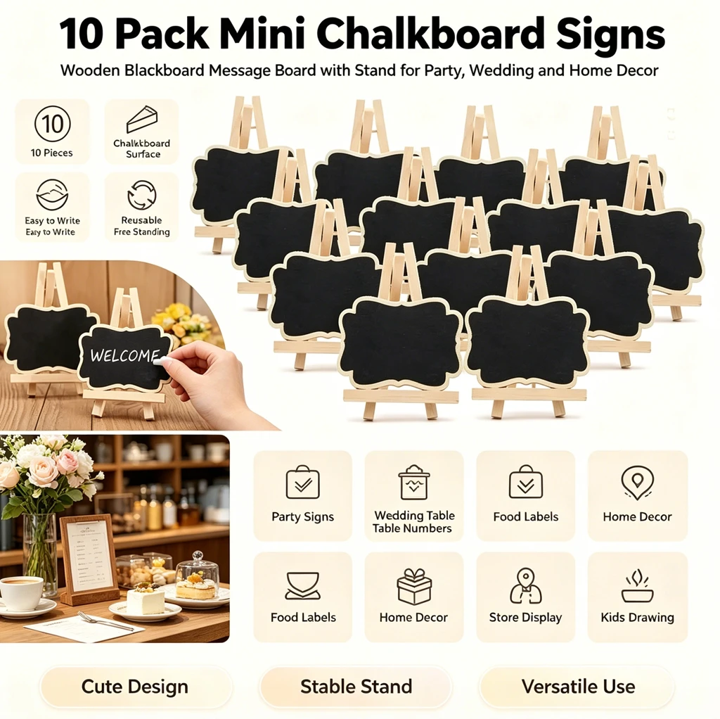2026 New 10-Pack Mini Wooden Chalkboard Chalkboard Message Wedding Party Labels Table Welcome Board Decoration Display Items