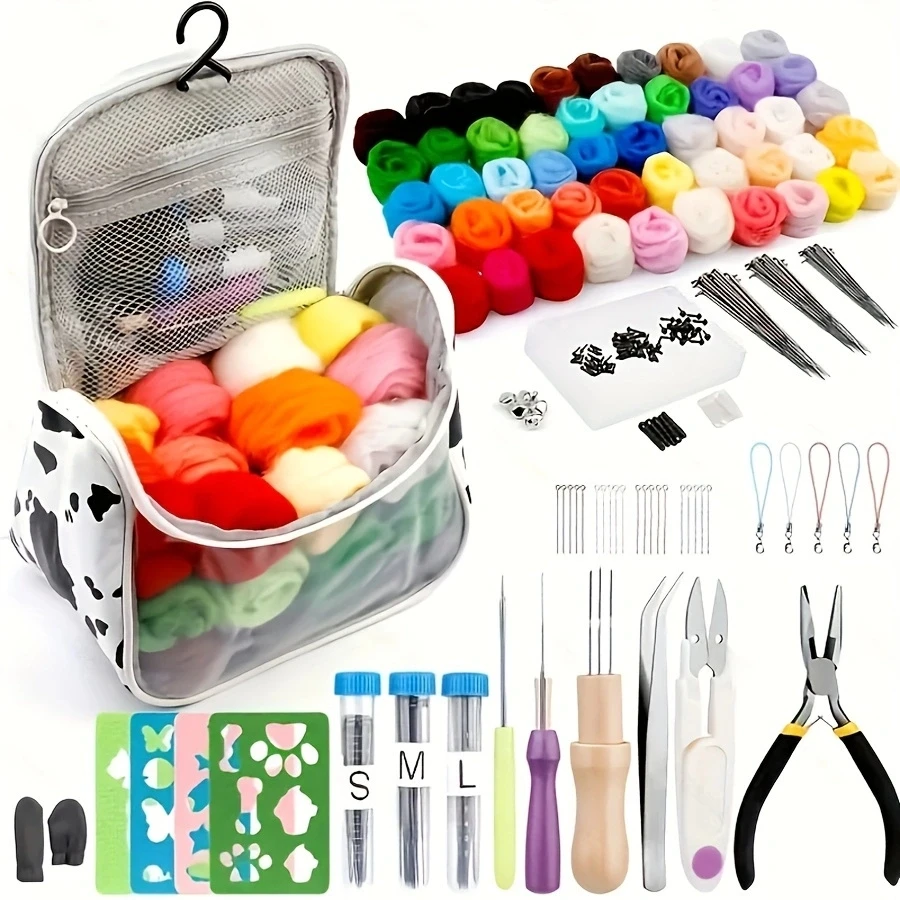 Kit de fieltro de aguja para manualidades, juego de lana de 50 colores con herramientas de fieltro y bolsa de almacenamiento, 228 piezas