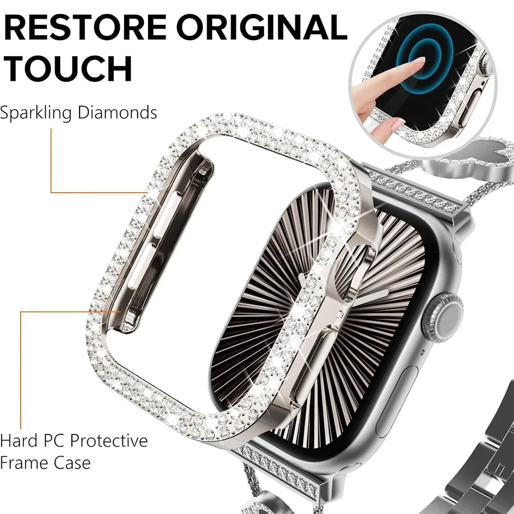 Diamond Cover For Apple watch Case Series 10 9 8 7 6 5 SE Ultra 49mm 42mm 46mm 44mm 45mm 40 41mm Protector PC Bumper protective