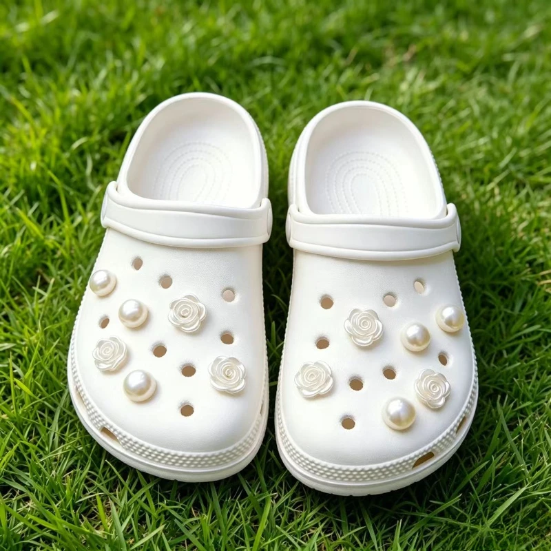 Shiny Pearl & Rose PVC Shoe Charms Cute 3D DIY Decorative Accessories for Clogs Sandals Kids Adults Universal Shoe Ornaments