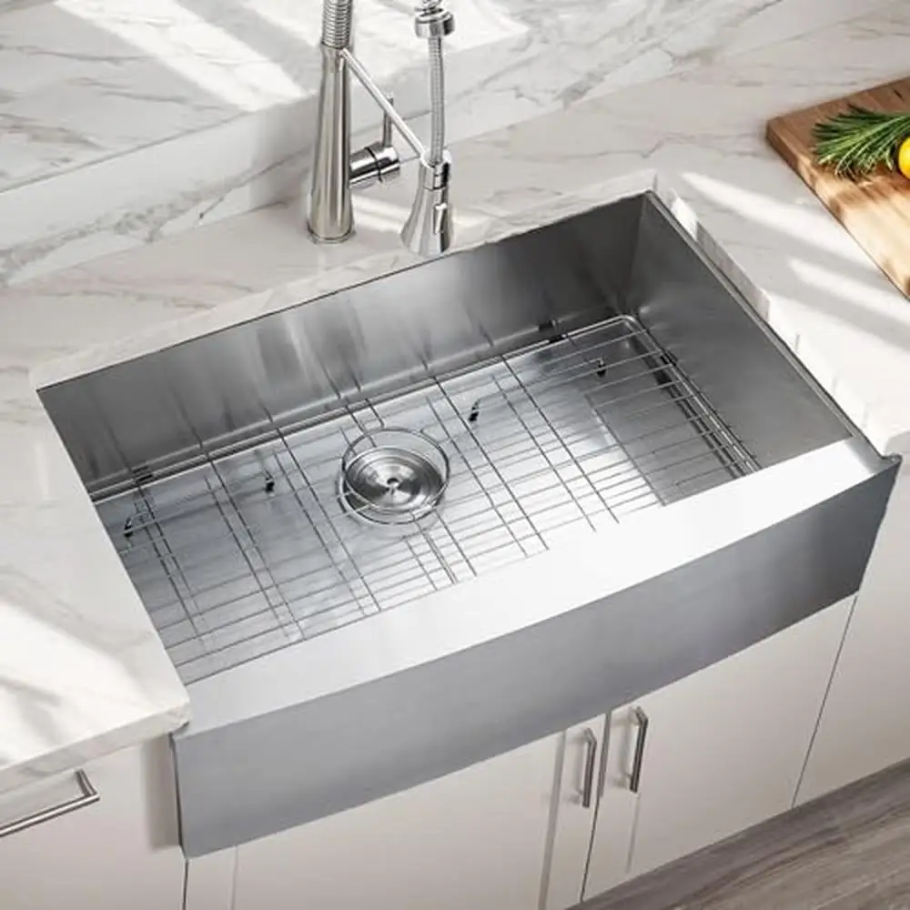 

Кухонная мойка для фермерского дома, 33-дюймовый фартук из нержавеющей стали, глубокая передняя часть, одна чаша, устойчивая к ржавчине, матовый никель, сверкающая отделка