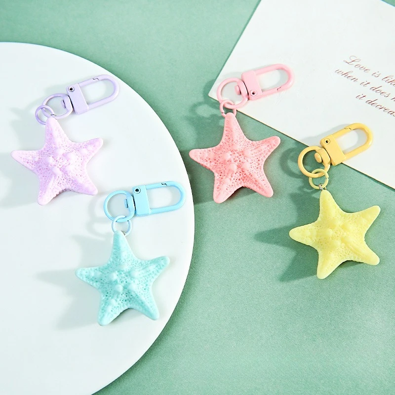 20pcs Resort Style Ocean Simulation Starfish Keychain Resin Accessories for DIY Crafts Decor