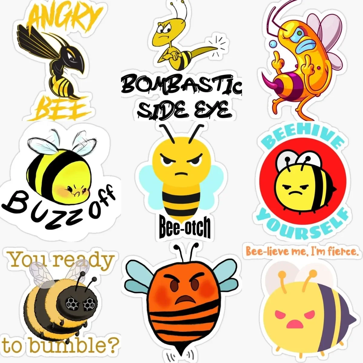 

Ferocious Angry Bee Catoon Sticker Vinyl Wall Rooms Waterproof Laptop Truck Window Bicycle Van Helmet Moto Car Decal Accessories