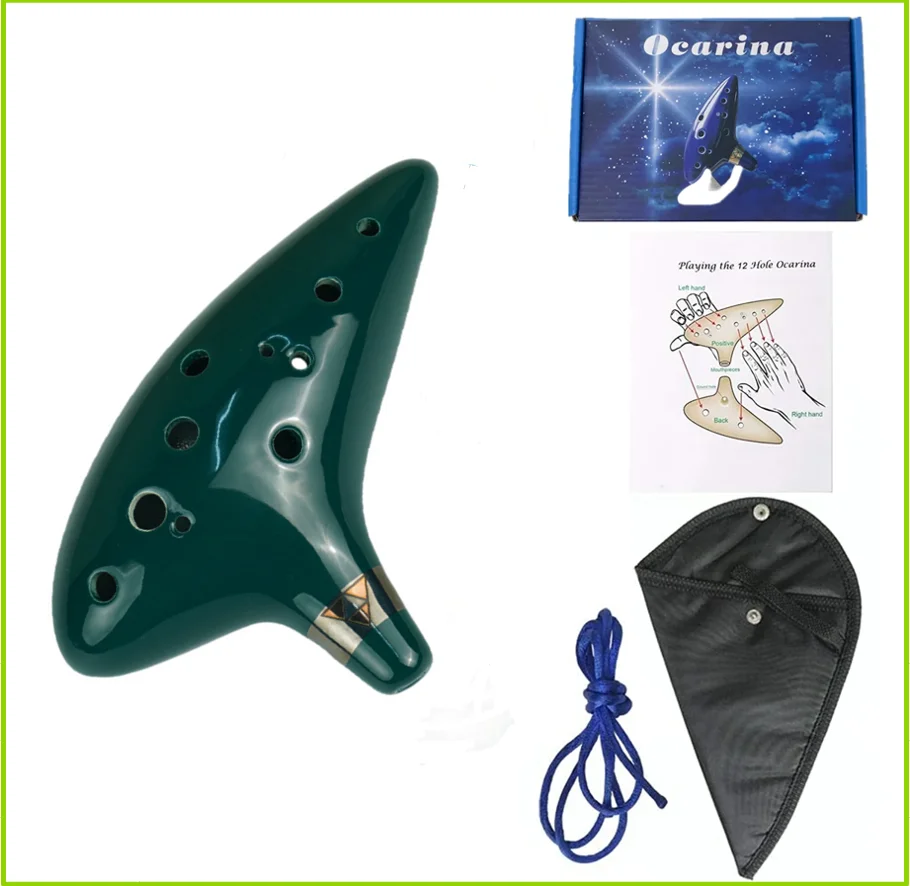 Ocarina, 12-Tonige Alt-C Keramik-Ocarina Musikinstrument mit Liederbuch, Halskordel und Tragetasche, Blau – Detail 12