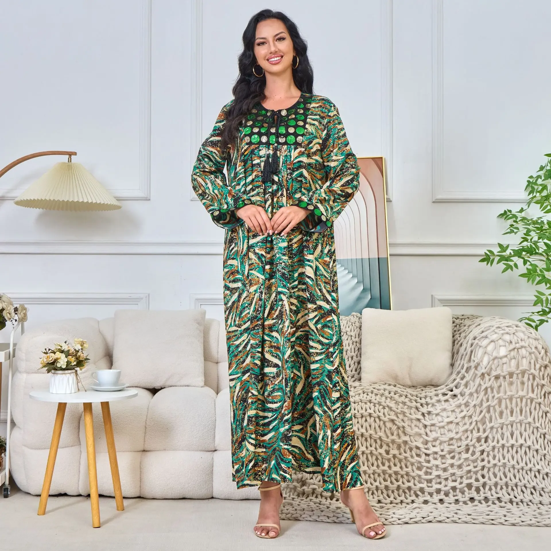 Vestido plus size estampado muçulmano para mulheres, abaya, roupas de Dubai, kaftan, abayas para mulheres, festa noturna elegante