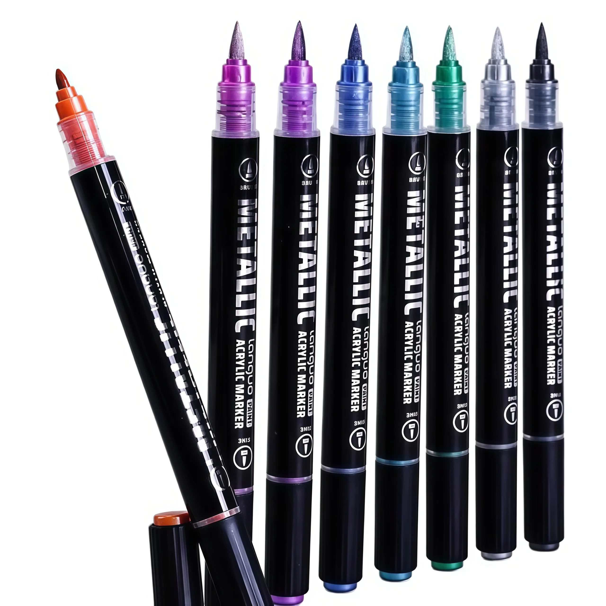 Dual-Tip Metallic Acrylic Marker Set - 48 Colors, Hard & Soft Tips, Art-Specific, No Bleed, Outline Markers