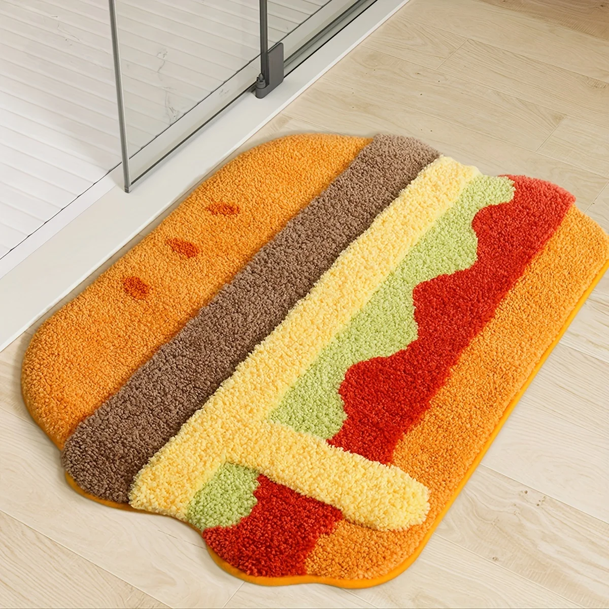 Funny Hot Dog Shaped Rug Creative Food Tufted Floor Mat Soft  Slip Washable Absorbent Area Carpet Bathroom Entrance Home Decor