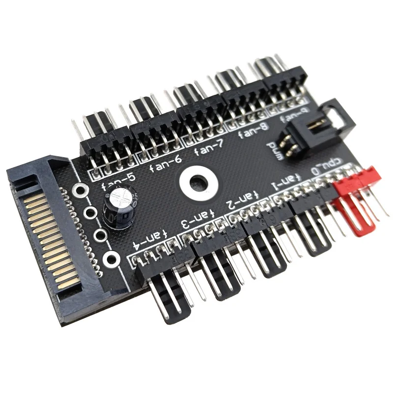 Z 4pin PC Fan Splitter Hub 10 Way Adapter Board PWM Cable 15pin SATA DC 12V Power