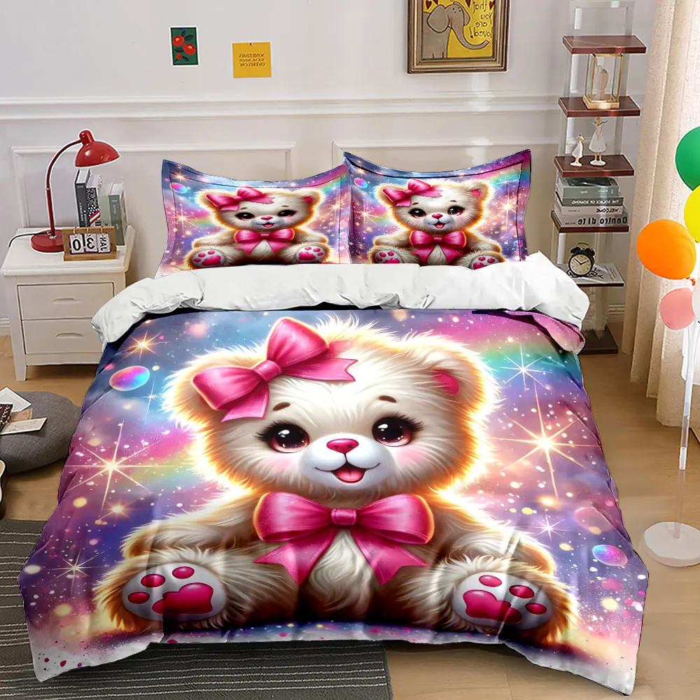 Plush Toy with Rainbow Sparkles Bedding Set for Kids Luxury Gift 3pcs Digital Print Comforter Set Soft Comfortable Breathable