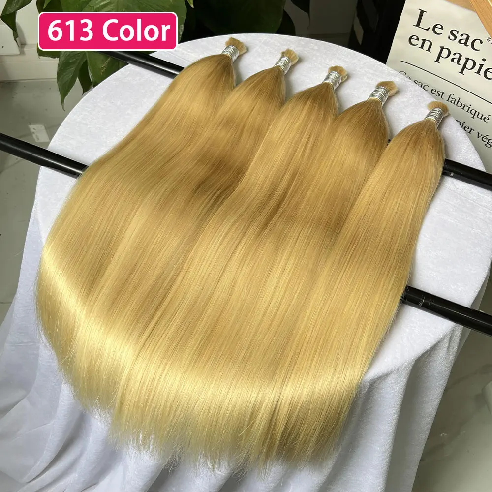 613 No Weft Honey Blond 100% Real Human Hair Bulks Extensions Vietnamese Virgin Hair Straight Weaving Hair for Braiding