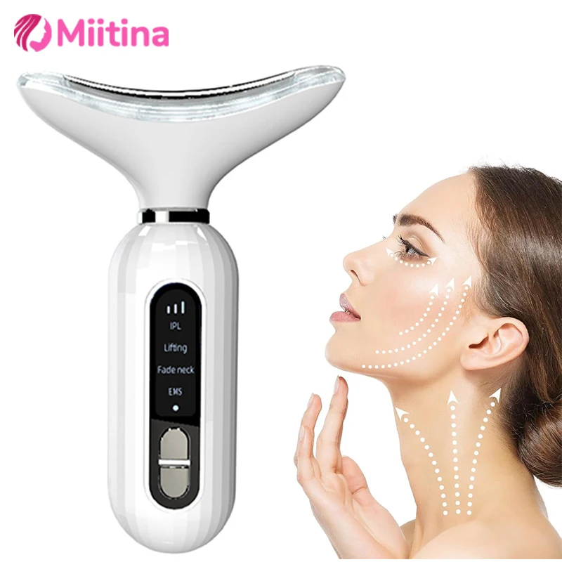 

Hot Cool Neck Face Massager EMS LED Photon Therapy Facial Lifting Machine Anti Wrinkle Remove Double Chin Skincare Beauty Tools