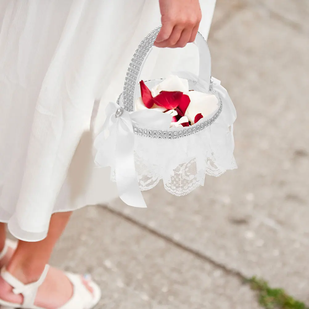 

2pcs H made Flower Baskets Cloth Wedding Decoration Storage Butterfly Bowknots Lace Petal Gifts Banquet Party