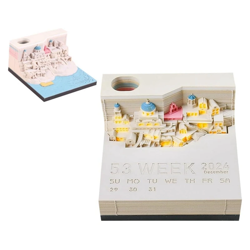 

Time Piece Calendar - 2024 Desk Calendar With LED Light - 3D Calendar Paper Carving Art Memo Pad Notepad Durable Easy Install