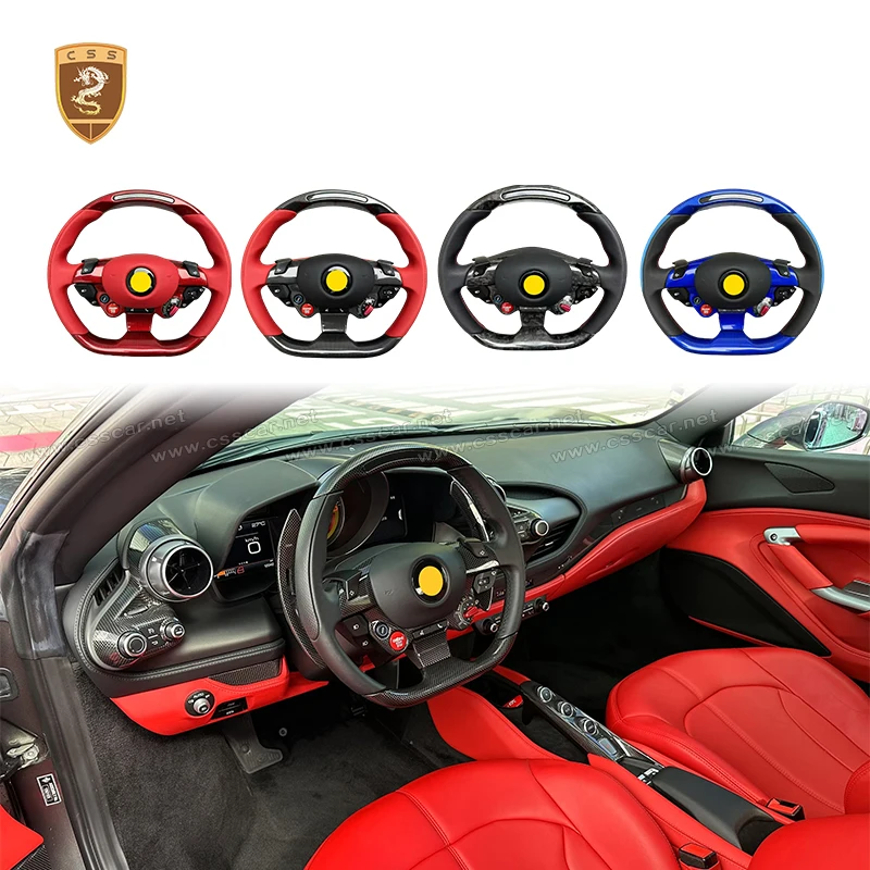 Kit de volante de fibra de carbono seca en negro brillante, azul y rojo con LED/LCD, compatible con Ferrari 458, 488, F12, F8, 812, volantes de repuesto.