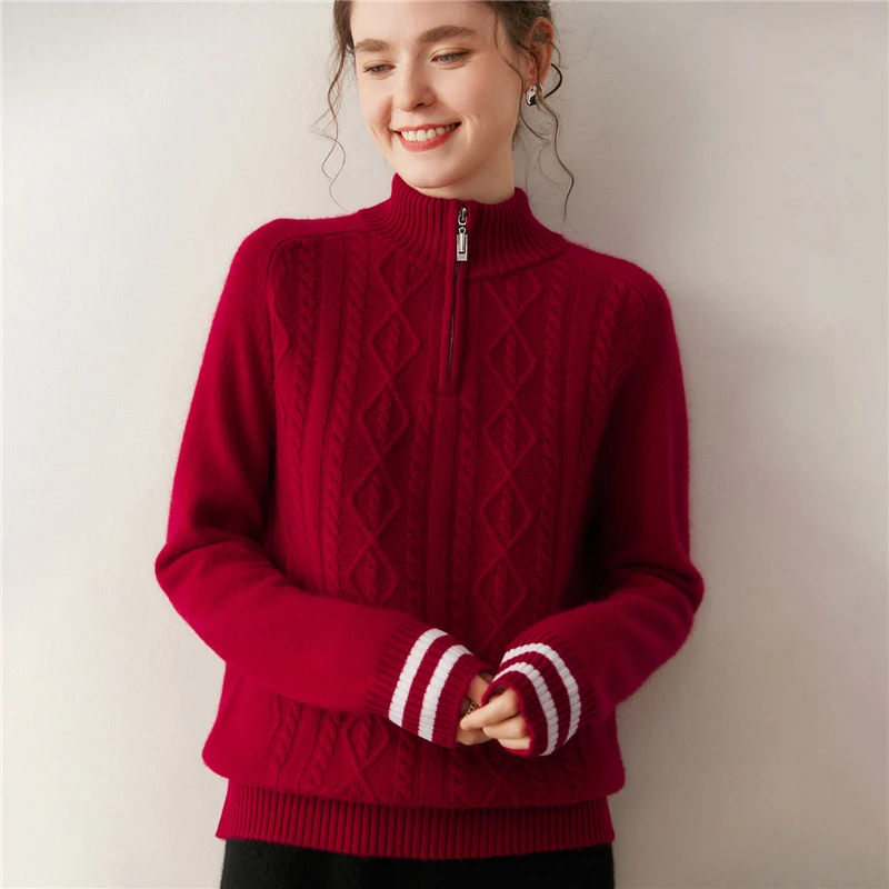 

Cashmere sweater women's half high neck women's sweater 100% cashmere knitted pullover sweater women's Korean version thickened