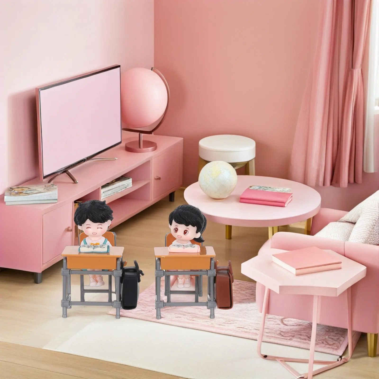 

1Set Miniature Classroom Furniture Set Dollhouse Desk Chair Mini School Supplies Dollhouse Accessories Miniature School Desk