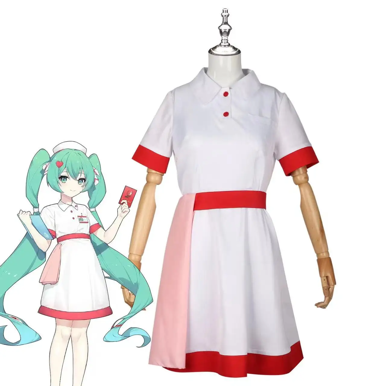 

halloween Cosplay Sexy white battle clothes, nurse's clothes, red edged cartoon, the same Miku stage play girls' dress suit