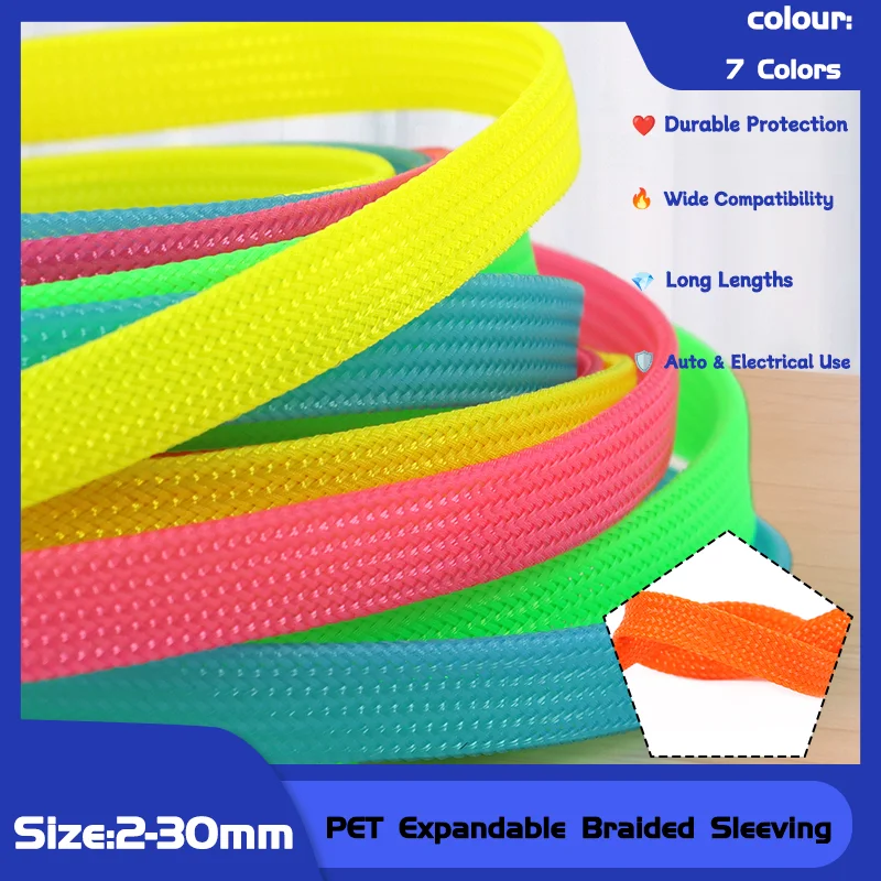 

Length Cable Abrasion Heat Resistant PET Braided Sleeve 2-30mm Flexible Wire Loom for Auto/Electrical Cable Protection 5/10/20M
