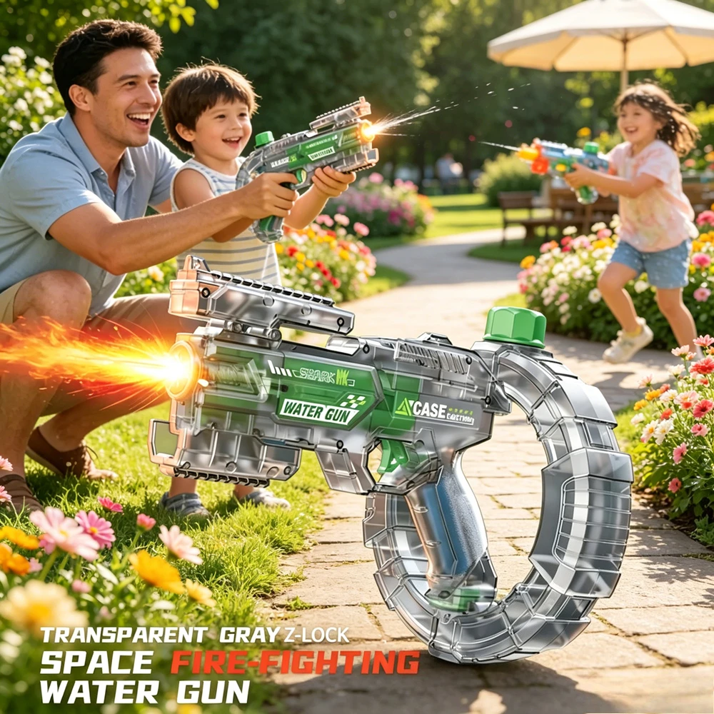 

Transparent Body Electric Water Blaster with Flame Effect Nozzle Ideal Summer Water Toy for Kids To Enjoy Pool Parties