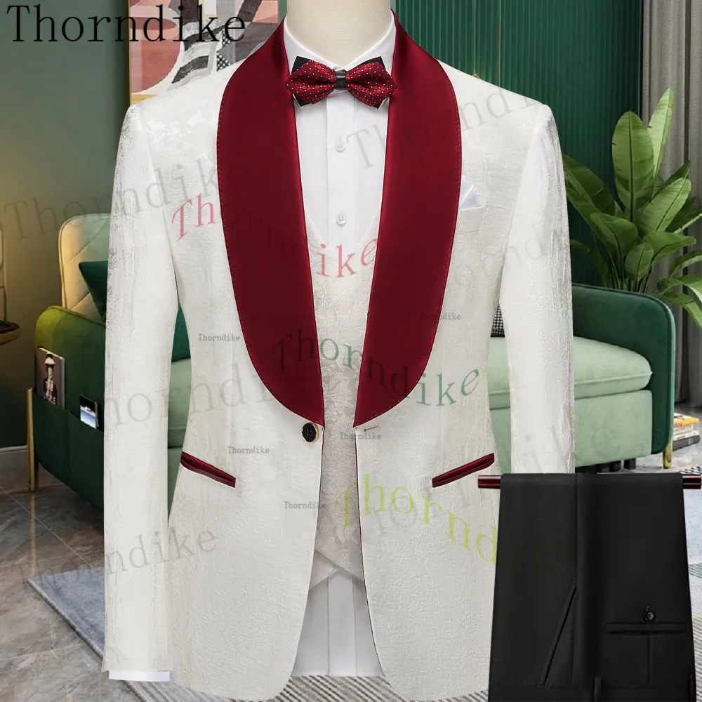 Thorndike Blazers Jacket Male Coat Vest Trousers 3 Pcs Set Waist Fashion Men's Casual Boutique Business Slim Fit Suit Dress