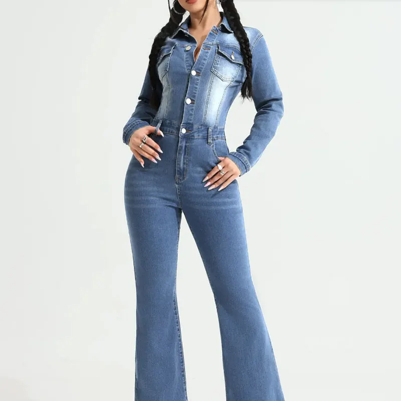 

Women's Denim Jumpsuit 2025 Summer New Style Slimming High-Waisted Form-Fitting High-Elasticity Slightly Flared Jumpsuits Female