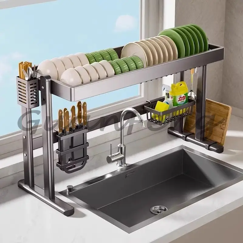 Adjustable Stainless Steel Dish Rack Expandable Countertop Utensil Drainer Non‑Slip Base Space‑Saving Kitchen Organizer