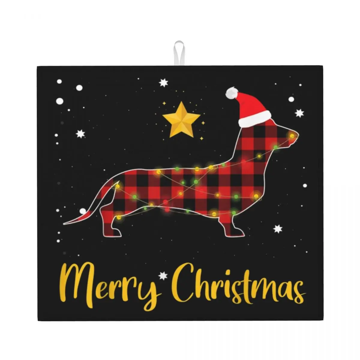 Christmas Dachshund Dish Drying Mat for Kitchen Super Fast Dry Microfiber Red Plaid Dog Lover Pajama Gift Dishes Drainer Pads