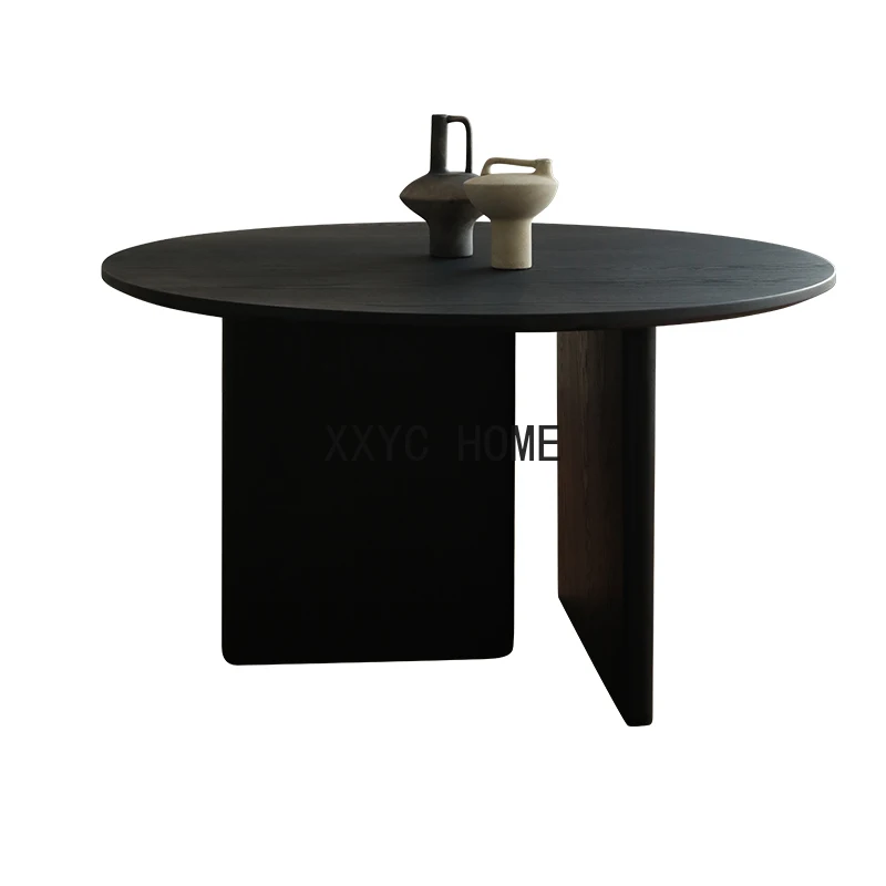 

round Table Solid Wood Ash Matte Black Mid-Ancient Household Dining Table Vintage Dining Table