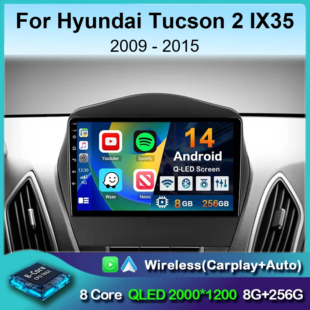 Android 14 Carplay Auto WIFI+4G Car Radio For Hyundai Tucson 2 LM IX35 2009-2015 Multimedia Video Player Navigation GPS DSP 2din