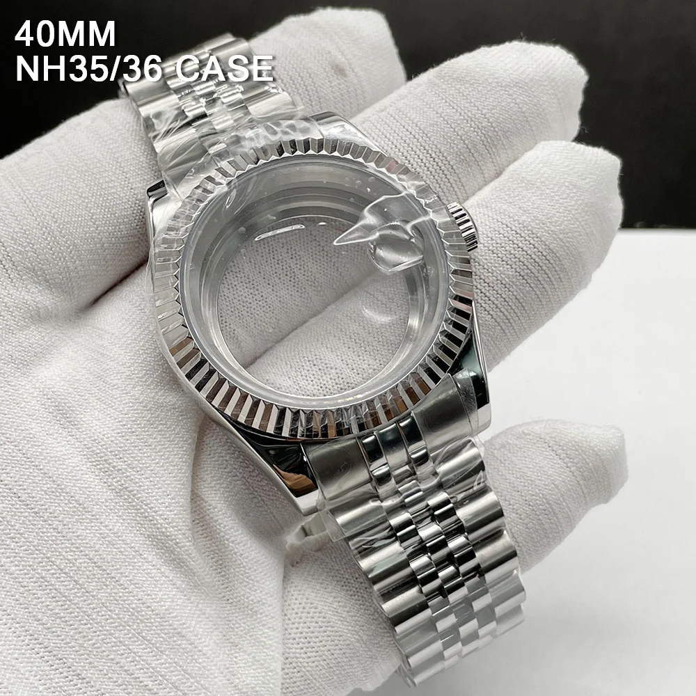 Mod NH35 Watch Case Sapphire Crystal Glass 20mm Stainless Steel Strap with 40mm Transparent Case Set Fit to Nh35A NH36 Movement