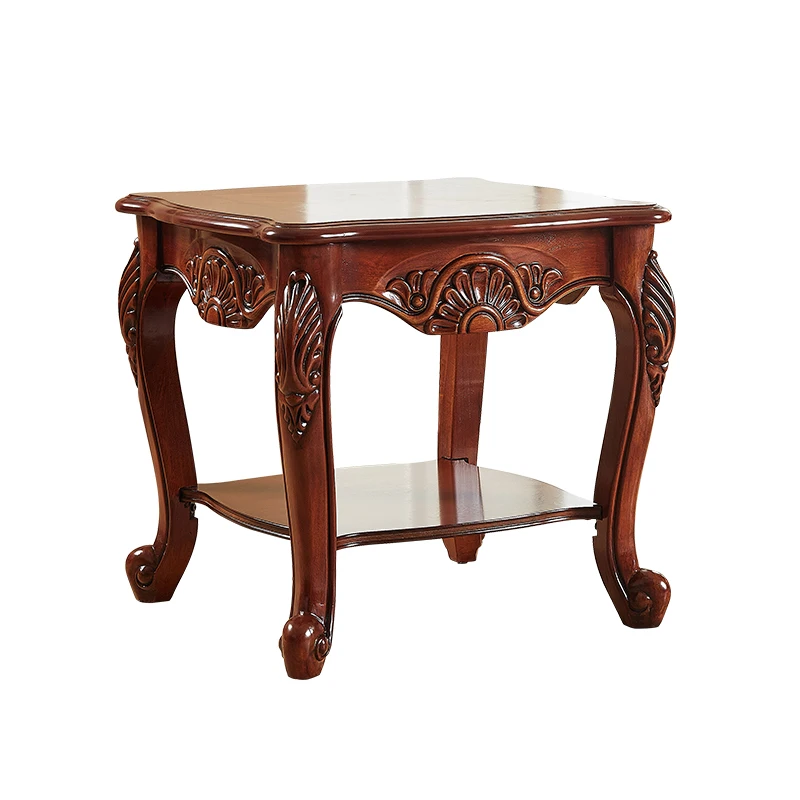 

European Style Solid Wood Small Corner Table, Living Room Sofa Side Table, American Style Small Coffee Table