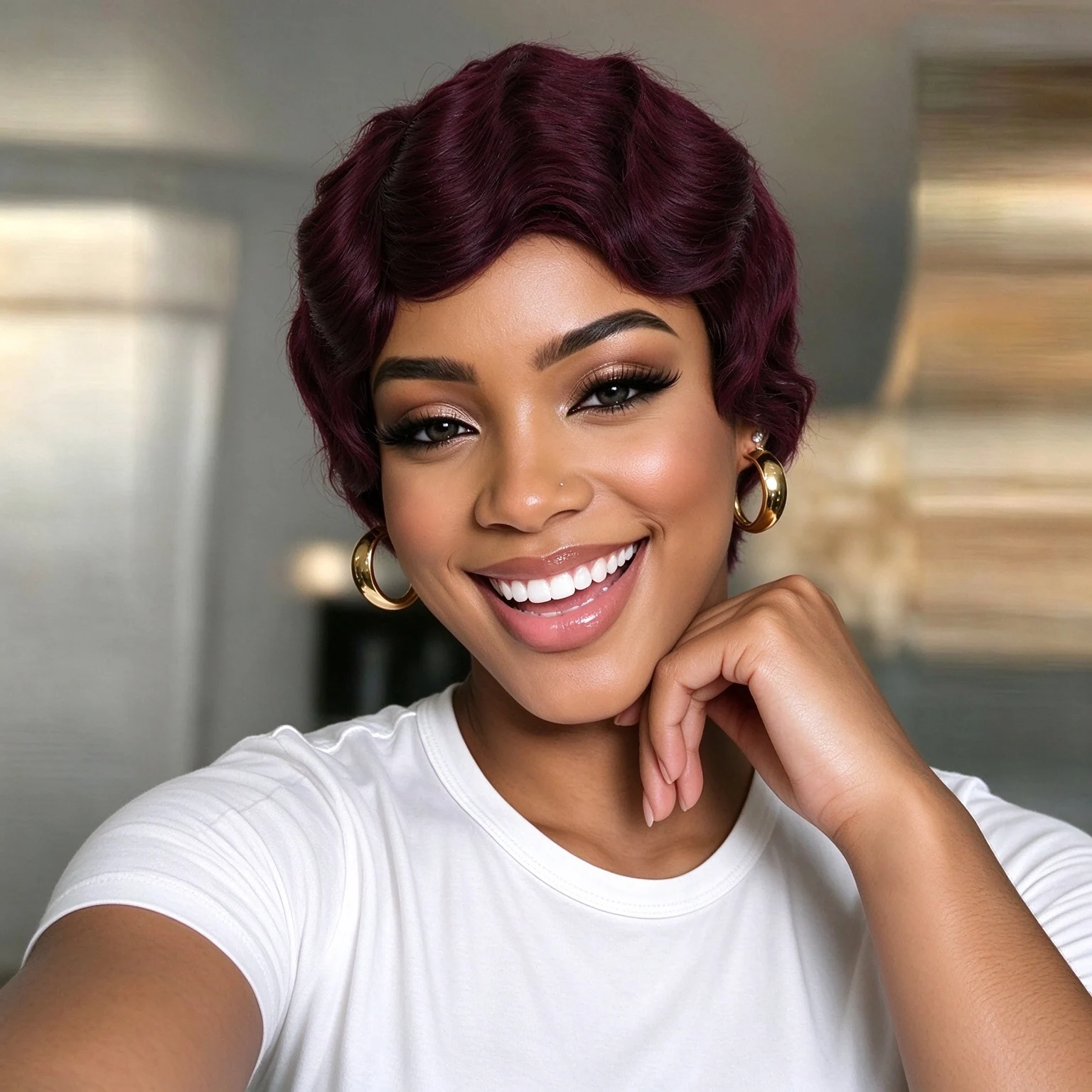 Short Brown Finger Wave Pixie Cut Lace Front Human Hair Wig Vintage Fingerwave Wig Pre Plucked Brazilian Remy Hair