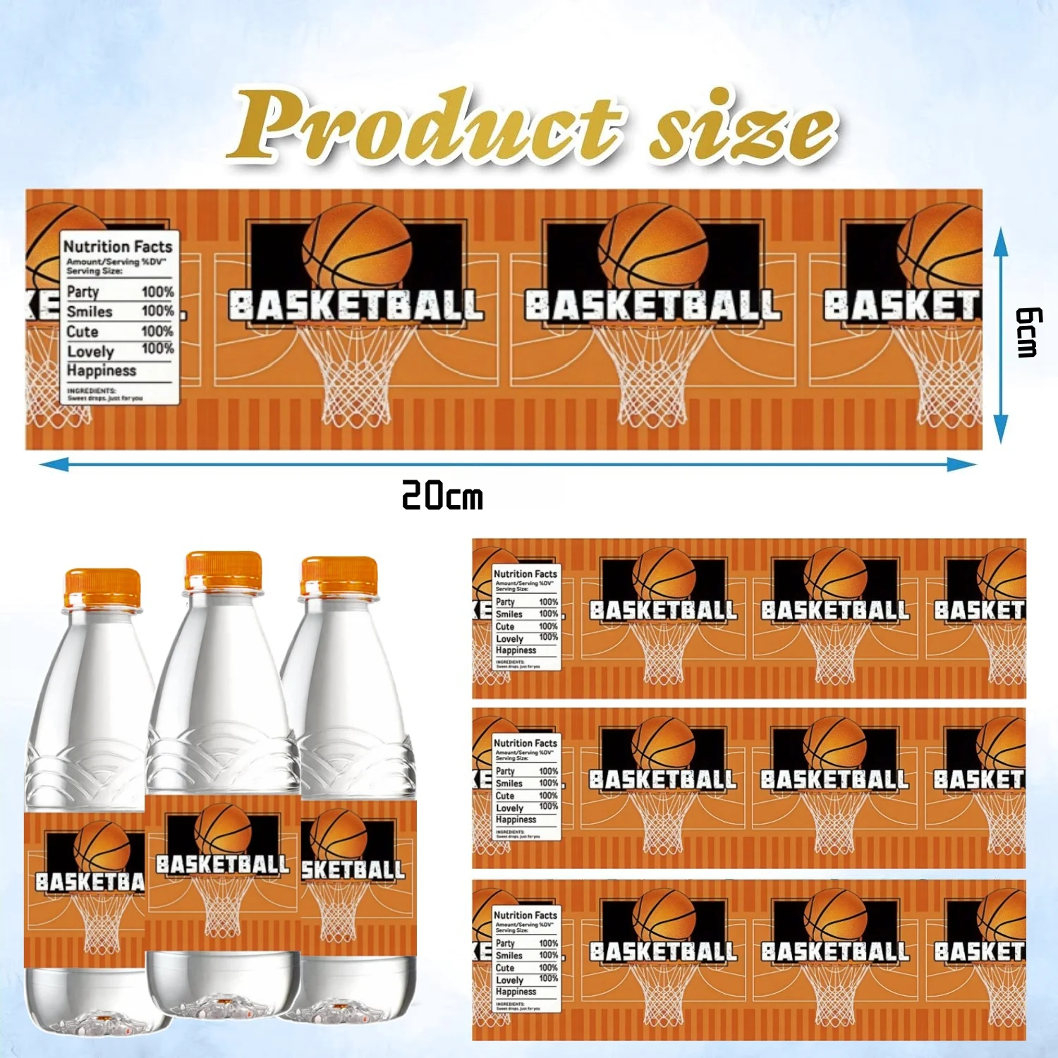 10/20/30 peças etiquetas de garrafa de água de basquete decoração de aniversário adesivos à prova d\'água casamento aniversário meninos suprimentos