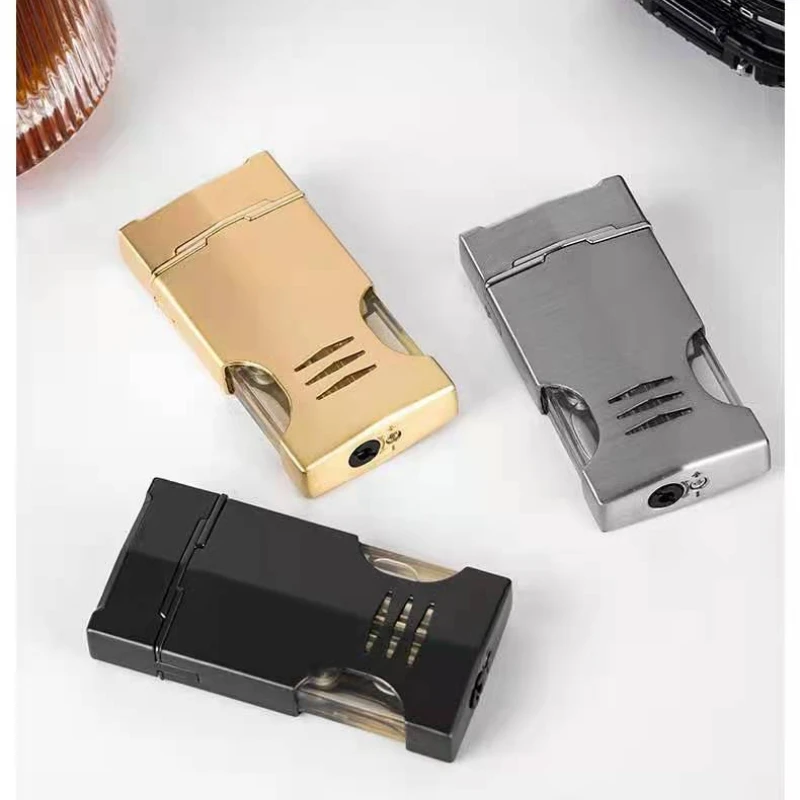 Windproof Cigarette Torch Lighters Metal LED Blue Flame Jet Lighter Butane Gas Refillable Smoking Lighter Novel Gift Gadgets