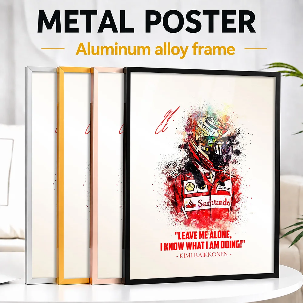 Kimi Raikkonen Framed Metal Poster Personalized Photo Monochrome Speed Style Wall Art For Game Room Thoughtful Enthusiast Gift
